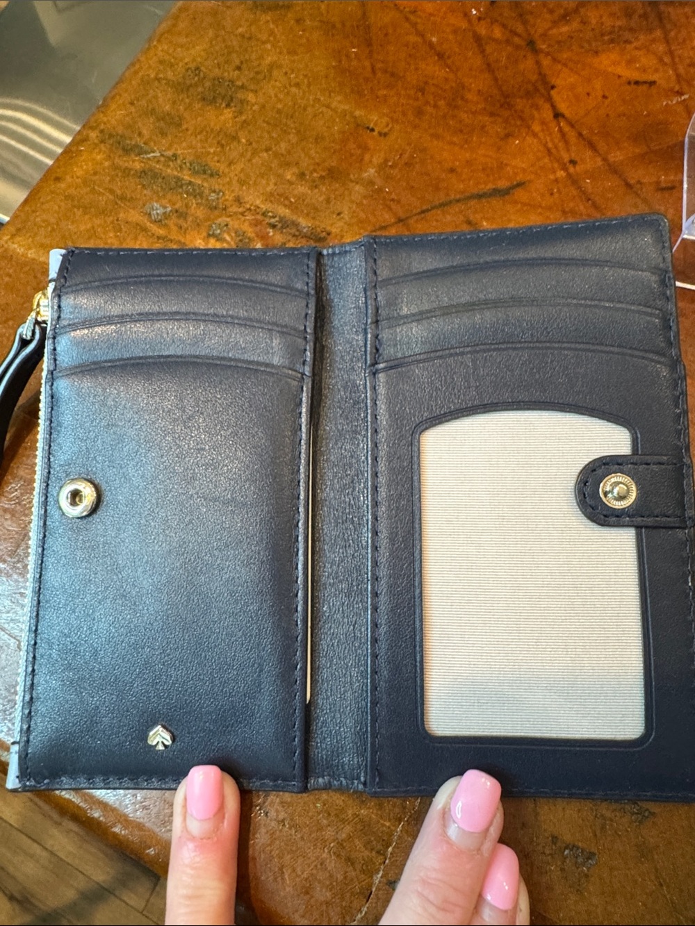 kate spade scallop-trim leather card holder - light blue, cream & black - Picture 3 of 10
